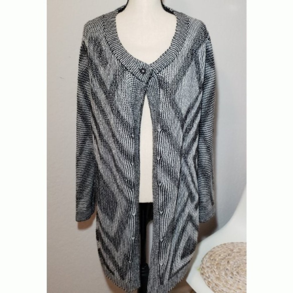 Chico's Knit Sweater Cardigan Duster Wool Black 2